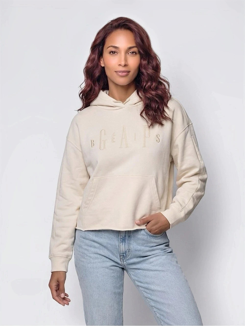 Cropped Hoodie in Cream Like New
